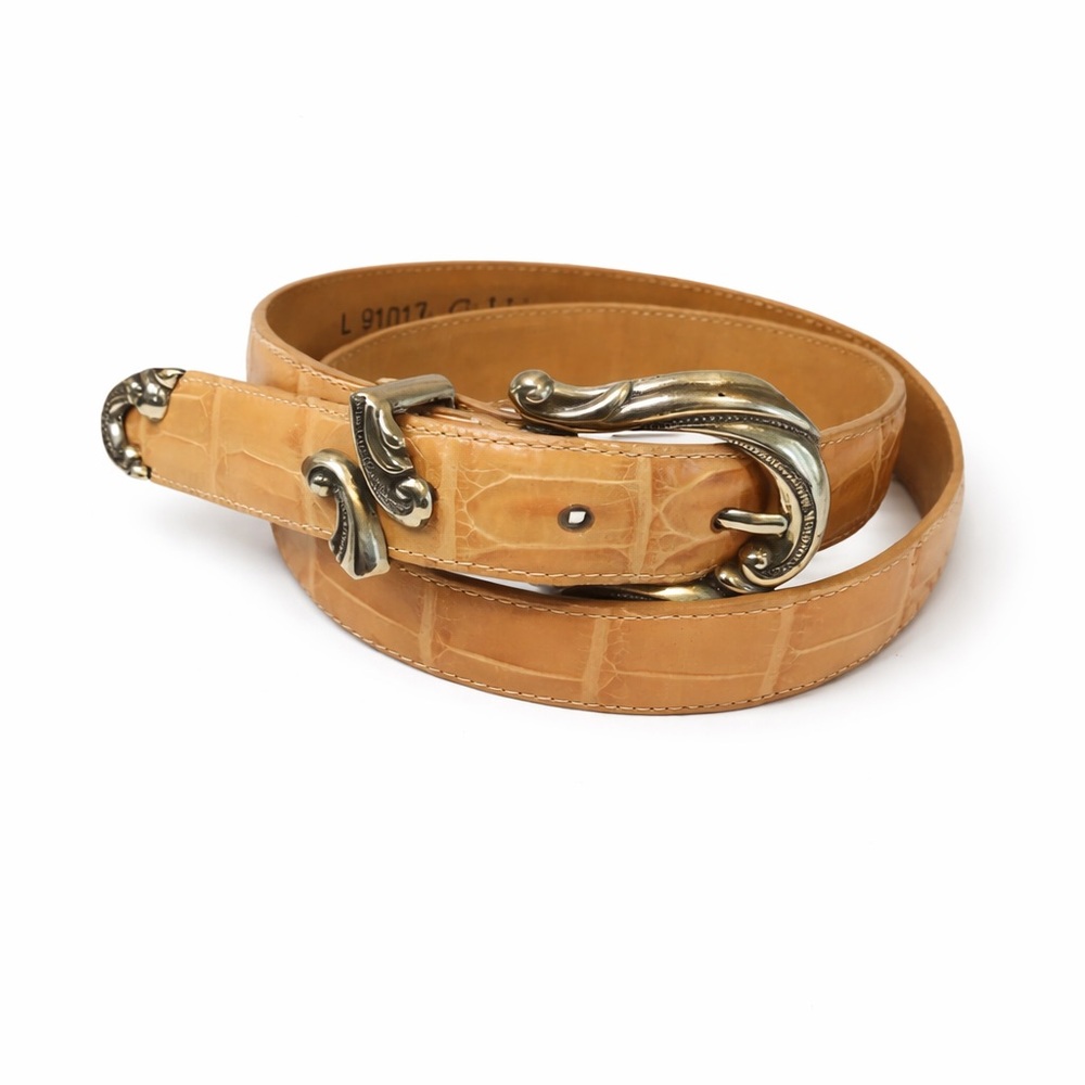 COLDWATER CREEK Women’s Cognac Tan Silver Leather Croc Embossed Belt L